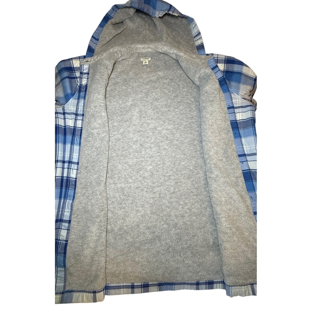 L.L.Bean Womens M Fleece-Lined Flannel Hoodie Shirt Blue Plaid Long Sleeve - Picture 7 of 9